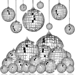 image29 Pcs Hanging Mirror Disco Ball Glass Disco Balls DILIBRA Mini Reflective Disco Ball Ornament Silver Disco Balls Decoration for Christmas Tree Cake Holiday Festive Party Decor
