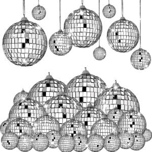 image30 Pcs Hanging Mirror Disco Ball DILIBRA Reflective Glass Disco Balls Christmas Tree Ornaments Mini Silver Disco Ball Party Supplies for Halloween Festive Holiday Cake Decoration
