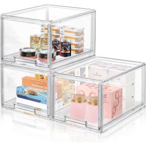 imageDILIBRA 2 Packs Plastic Stackable Storage Organizer Bins with Pull Out Drawer Large Clear Acrylic Storage Drawers Container Boxes for Fridge Pantry Shelf Clost Refrigerator Organization and Storage3