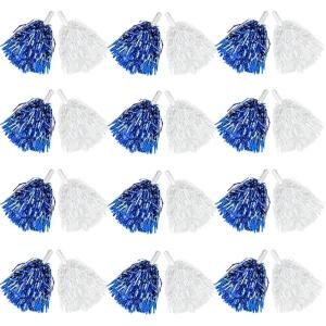 imageDILIBRA 24 Pcs Metallic Cheerleading Pom Poms for Kids Cheerleaders Cheer Pom Poms with Baton Handle Cheering Squad Hand Flower for Adults Team Spirit Sports Game Dancing PartyBlueWhite