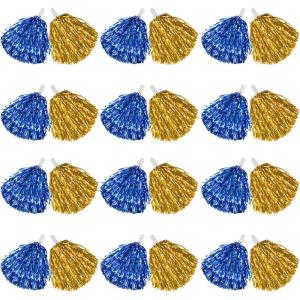 imageDILIBRA 24 Pcs Metallic Cheerleading Pom Poms for Kids Cheerleaders Cheer Pom Poms with Baton Handle Cheering Squad Hand Flower for Adults Team Spirit Sports Game Dancing PartyBlueGold