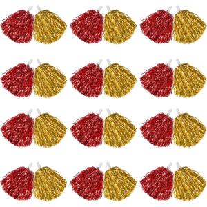 imageDILIBRA 24 Pcs Metallic Cheerleading Pom Poms for Kids Cheerleaders Cheer Pom Poms with Baton Handle Cheering Squad Hand Flower for Adults Team Spirit Sports Game Dancing PartyRedGold