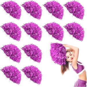 imageDILIBRA 24 Pcs Metallic Cheerleading Pom Poms for Kids Cheerleaders Cheer Pom Poms with Baton Handle Cheering Squad Hand Flower for Adults Team Spirit Sports Game Dancing PartyRose red