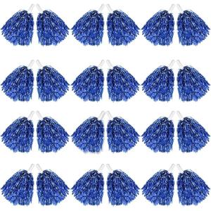 imageDILIBRA 24 Pcs Metallic Cheerleading Pom Poms for Kids Cheerleaders Cheer Pom Poms with Baton Handle Cheering Squad Hand Flower for Adults Team Spirit Sports Game Dancing PartyBlue
