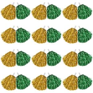 imageDILIBRA 24 Pcs Metallic Cheerleading Pom Poms for Kids Cheerleaders Cheer Pom Poms with Baton Handle Cheering Squad Hand Flower for Adults Team Spirit Sports Game Dancing PartyGoldGreen