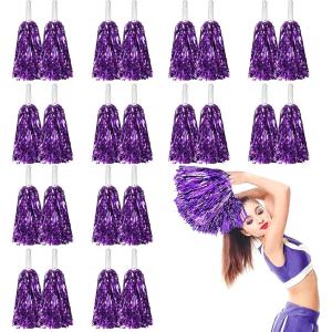 imageDILIBRA 24 Pcs Metallic Cheerleading Pom Poms for Kids Cheerleaders Cheer Pom Poms with Baton Handle Cheering Squad Hand Flower for Adults Team Spirit Sports Game Dancing PartyPurple