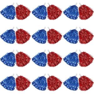 imageDILIBRA 24 Pcs Metallic Cheerleading Pom Poms for Kids Cheerleaders Cheer Pom Poms with Baton Handle Cheering Squad Hand Flower for Adults Team Spirit Sports Game Dancing PartyBlueRed