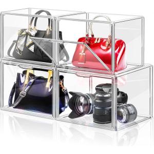 imageDILIBRA 4 Packs Clear Plastic Handbag Storage Organizer for Closet Acrylic Display Case for Purse and Handbag Stackable Storage Boxes Bag Organizer with Magnetic Door for Purse Clutch Wallet Hats2 Packs XLarge  2 Packs XXLarge