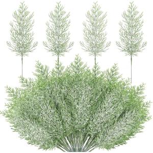 imageDILIBRA 72PCS Artificial Pine Branches Spring Greenery Stems Faux Pine Branches Fake Christmas Pine DIY Cedar Picks for Holiday Garland Wreath Vase Craft Home Kitchen Garden DecorationsGreen With Snowflakes