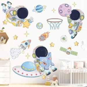 imageDILIBRA Astronaut Wall Stickers Planet Space Walk Spaceship DIY Art Vinyl Removable Murals Wall Decals Cute Cartoon Spaceman Cosmonaut Art Wallpaper for Kids Boys Bedroom Playing RoomH