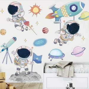 imageDILIBRA Astronaut Wall Stickers Planet Space Walk Spaceship DIY Art Vinyl Removable Murals Wall Decals Cute Cartoon Spaceman Cosmonaut Art Wallpaper for Kids Boys Bedroom Playing RoomE