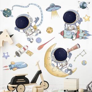 imageDILIBRA Astronaut Wall Stickers Planet Space Walk Spaceship DIY Art Vinyl Removable Murals Wall Decals Cute Cartoon Spaceman Cosmonaut Art Wallpaper for Kids Boys Bedroom Playing RoomD