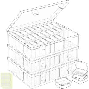 imageDILIBRA Bead Organizer Box 62Pcs Small Bead Storage Containers Plastic Cases with Hinged Lid Rectangle Clear Diamond Painting Storage Containers for Jewelry DIY Crafts Bracelet Seeds Nail3 Pack 90 Pcs