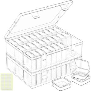 imageDILIBRA Bead Organizer Box 62Pcs Small Bead Storage Containers Plastic Cases with Hinged Lid Rectangle Clear Diamond Painting Storage Containers for Jewelry DIY Crafts Bracelet Seeds Nail2 Pack 60 Pcs