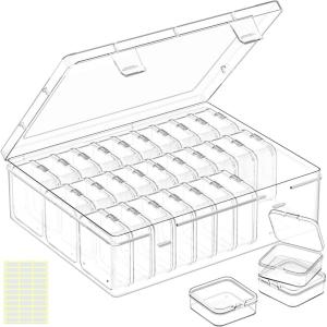 imageDILIBRA Bead Organizer Box 62Pcs Small Bead Storage Containers Plastic Cases with Hinged Lid Rectangle Clear Diamond Painting Storage Containers for Jewelry DIY Crafts Bracelet Seeds Nail1 Pack 30 Pcs
