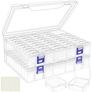 imageDILIBRA Bead Organizer Box 92 Pcs Small Bead Organizers and Storage Plastic Cases Mini Clear Bead Storage Containers Boxes with Hinged Lid for Diamond Painting Accessories Bead Jewelry DIY Crafts2 Pack 92 Organizers