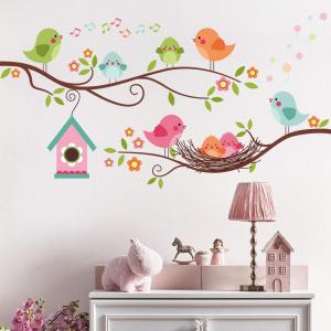 imageDILIBRA Colorful Bird on The Branch Wall Stickers Peel and Stick Creative Bird Wall Decals DIY Vinyl Art Murals for Nursery Kids Bedroom Living Room Classroom Preschool PlayroomRobin Bird