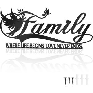 imageDILIBRA Family Sign Black Metal Wall Decor Family Where Life Begins and Love Never Ends Word Wall Art Home Decor Iron Letters Quotes Wall Hanging Decoration for Living Room Dining Room