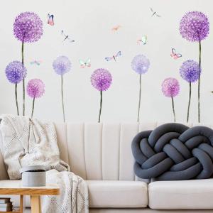 imageDandelion Plant Wall Decals Flying Violet Flowers Butterflies Dragonfly Wall Stickers DILIBRA Removable Peel and Stick DIY Art Vinyl Mural for Classroom Kids Bedroom Bathroom Nursery Home Decor
