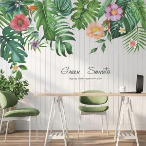 imageTropical Leaves Green Plants Wall Stcikers DILIBRA Nature Palm Tree Hanging Banana Leaf and Flowers Wall Decal Giant Peel and Stick Monstera Murals for Bedroom Living Room Office Home Decor